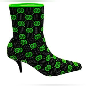 Gucci Black and Neon Green GG Sock Bootie
